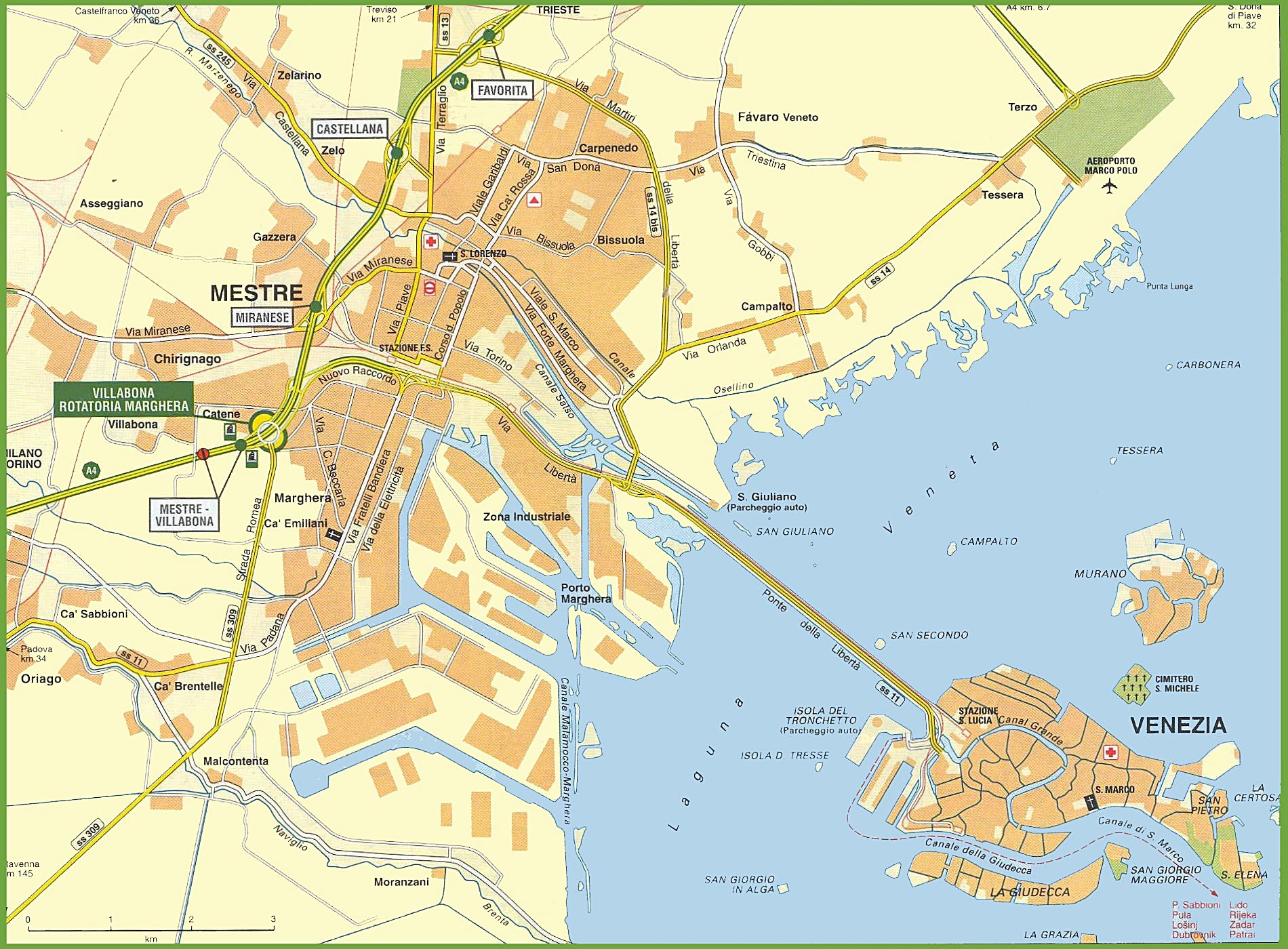 Plano donde se aprecia el puente entre Mestre y Venecia